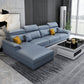 Scandinavian L-Shape Sofa and Chaise Pillow Top Arm High Back Sectional with Slipcover Light Blue Faux Leather Clearhalo 'furn' 'furn_sectionals' 'Furniture' 'furniture_sectionals' 'kitchen' 'kitchen_sectionals' 'Living Room Furniture' 'Sectionals' 4855447