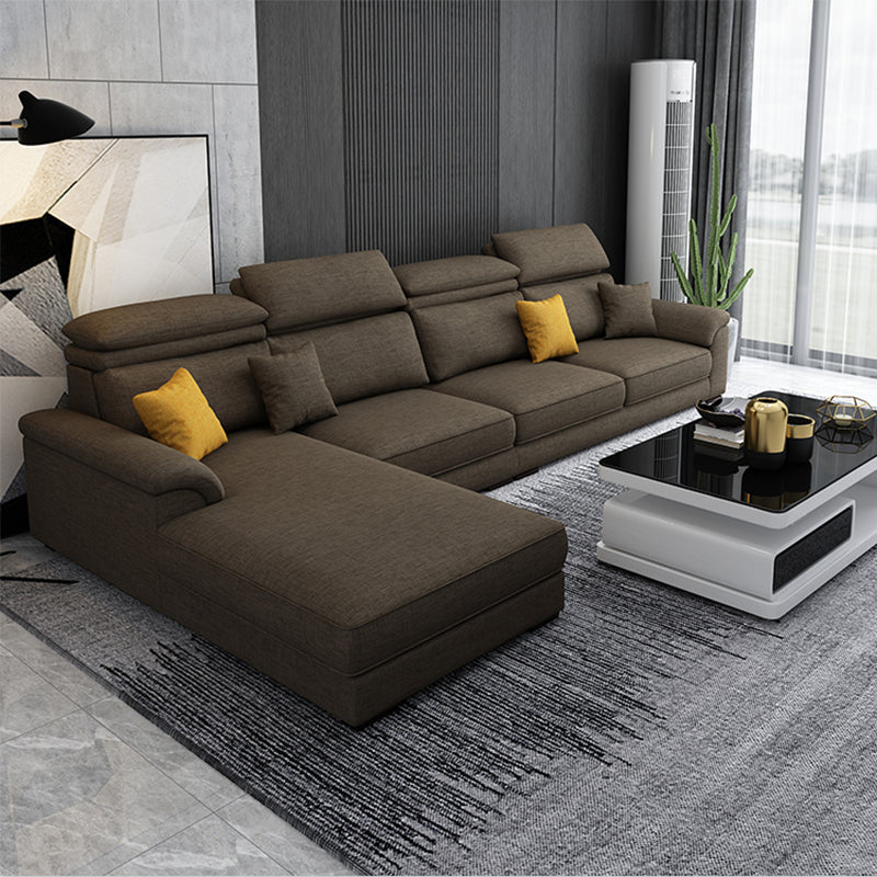Scandinavian L-Shape Sofa and Chaise Pillow Top Arm High Back Sectional with Slipcover Dark Coffee Linen Blend Clearhalo 'furn' 'furn_sectionals' 'Furniture' 'furniture_sectionals' 'kitchen' 'kitchen_sectionals' 'Living Room Furniture' 'Sectionals' 4855448