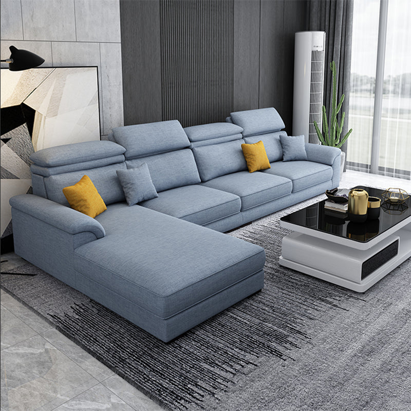 Scandinavian L-Shape Sofa and Chaise Pillow Top Arm High Back Sectional with Slipcover Light Blue Linen Blend Clearhalo 'furn' 'furn_sectionals' 'Furniture' 'furniture_sectionals' 'kitchen' 'kitchen_sectionals' 'Living Room Furniture' 'Sectionals' 4855450
