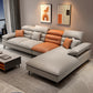 L-Shape Faux leather Pillow Top Arm High Back Sectional with Wear resistant Beige Orange Clearhalo 'furn' 'furn_sectionals' 'Furniture' 'furniture_sectionals' 'kitchen' 'kitchen_sectionals' 'Living Room Furniture' 'Sectionals' 4855458