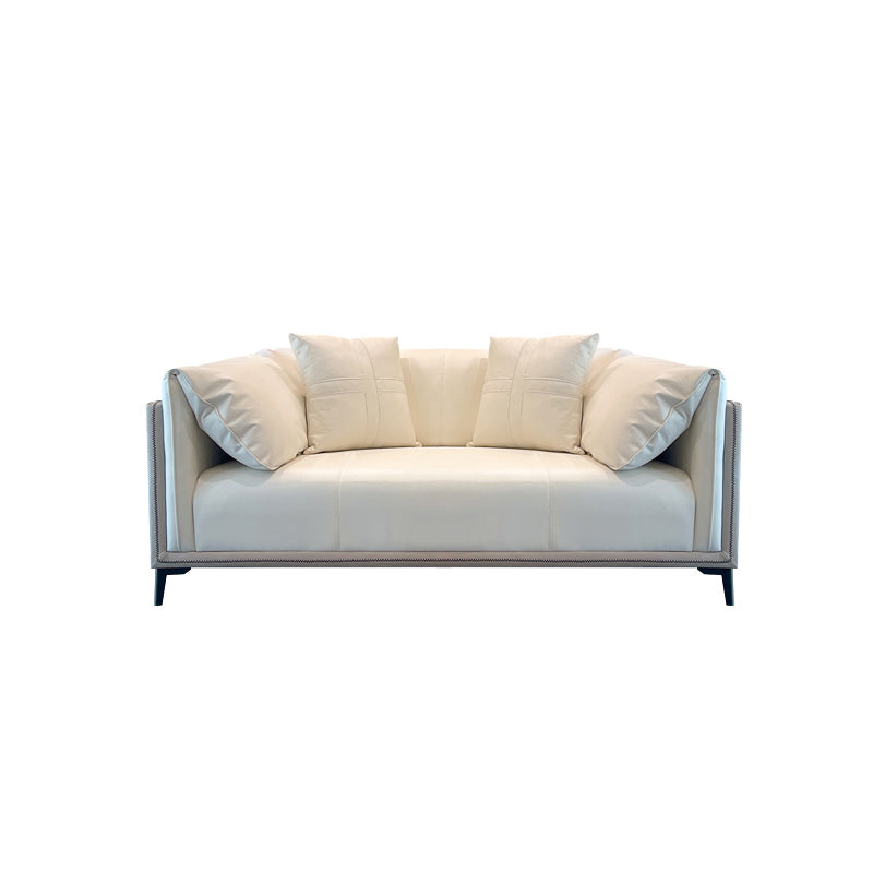 Modern Faux Leather Pillow Top Arm Sofa/Sectional Pillowed Back Cushions for Apartment 70.9"L x 37.4"W x 29.5"H White-Gray Clearhalo 'furn' 'furn_sectionals' 'Furniture' 'furniture_sectionals' 'kitchen' 'kitchen_sectionals' 'Living Room Furniture' 'Sectionals' 4855469