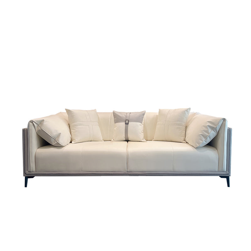 Modern Faux Leather Pillow Top Arm Sofa/Sectional Pillowed Back Cushions for Apartment 86.6"L x 37.4"W x 29.5"H White-Gray Clearhalo 'furn' 'furn_sectionals' 'Furniture' 'furniture_sectionals' 'kitchen' 'kitchen_sectionals' 'Living Room Furniture' 'Sectionals' 4855470