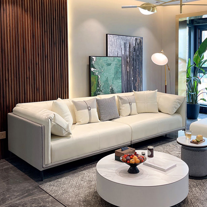 Modern Faux Leather Pillow Top Arm Sofa/Sectional Pillowed Back Cushions for Apartment 110"L x 37.5"W x 29.5"H White-Gray Clearhalo 'furn' 'furn_sectionals' 'Furniture' 'furniture_sectionals' 'kitchen' 'kitchen_sectionals' 'Living Room Furniture' 'Sectionals' 4855472