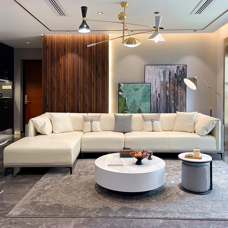 Modern Faux Leather Pillow Top Arm Sofa/Sectional Pillowed Back Cushions for Apartment Clearhalo 'furn' 'furn_sectionals' 'Furniture' 'furniture_sectionals' 'kitchen' 'kitchen_sectionals' 'Living Room Furniture' 'Sectionals' 4855476