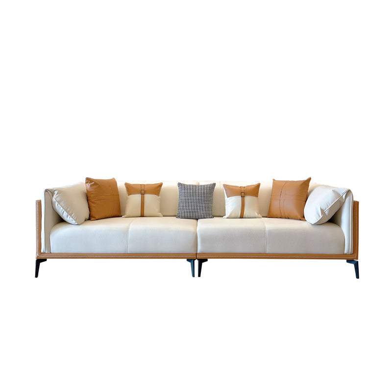 Modern Faux Leather Pillow Top Arm Sofa/Sectional Pillowed Back Cushions for Apartment 110"L x 37.5"W x 29.5"H Orange White Clearhalo 'furn' 'furn_sectionals' 'Furniture' 'furniture_sectionals' 'kitchen' 'kitchen_sectionals' 'Living Room Furniture' 'Sectionals' 4855478