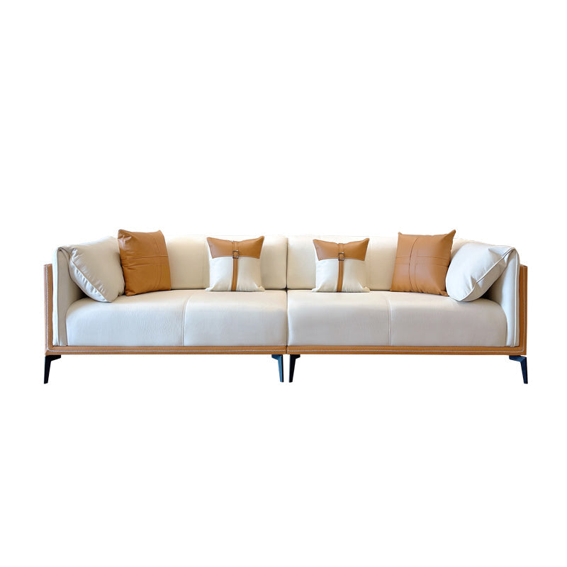 Modern Faux Leather Pillow Top Arm Sofa/Sectional Pillowed Back Cushions for Apartment 94.5"L x 37.4"W x 29.5"H Orange White Clearhalo 'furn' 'furn_sectionals' 'Furniture' 'furniture_sectionals' 'kitchen' 'kitchen_sectionals' 'Living Room Furniture' 'Sectionals' 4855480