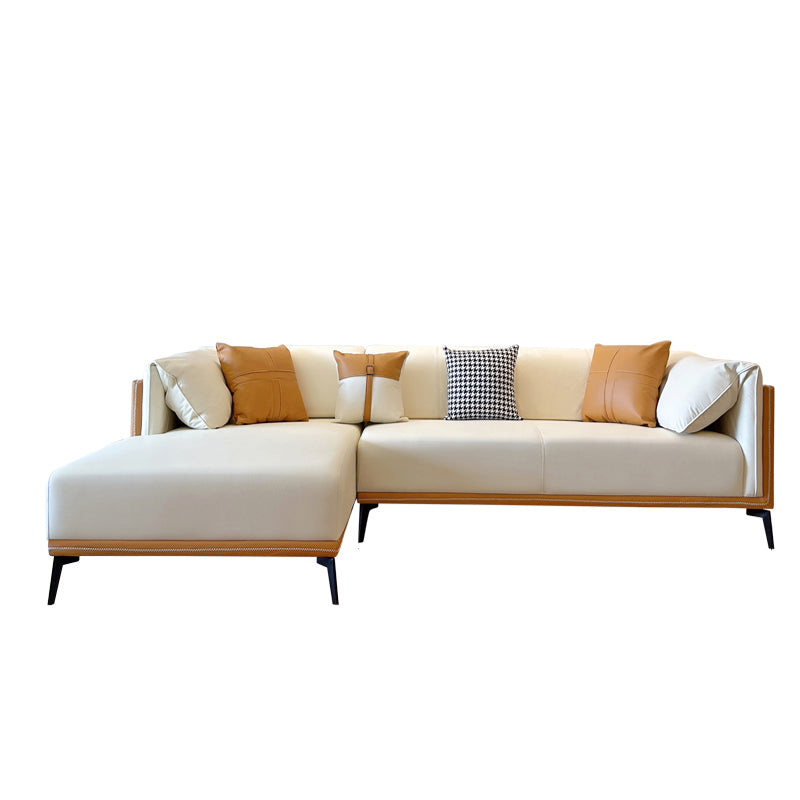 Modern Faux Leather Pillow Top Arm Sofa/Sectional Pillowed Back Cushions for Apartment 114"L x 69"W x 29.5"H Orange White Clearhalo 'furn' 'furn_sectionals' 'Furniture' 'furniture_sectionals' 'kitchen' 'kitchen_sectionals' 'Living Room Furniture' 'Sectionals' 4855484