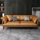 Tan Cushion Back Contemporary Stain-Resistant Genuine Leather Sofa 70"L x 36"W x 31"H Clearhalo 'furn' 'furn_sectionals' 'Furniture' 'furniture_sectionals' 'kitchen' 'kitchen_sectionals' 'Living Room Furniture' 'Sectionals' 4855541