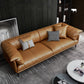 Tan Cushion Back Contemporary Stain-Resistant Genuine Leather Sofa 109.5"L x 36"W x 31"H Clearhalo 'furn' 'furn_sectionals' 'Furniture' 'furniture_sectionals' 'kitchen' 'kitchen_sectionals' 'Living Room Furniture' 'Sectionals' 4855543