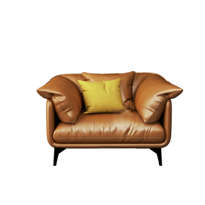 Tan Cushion Back Contemporary Stain-Resistant Genuine Leather Sofa 45"L x 36"W x 31"H Clearhalo 'furn' 'furn_sectionals' 'Furniture' 'furniture_sectionals' 'kitchen' 'kitchen_sectionals' 'Living Room Furniture' 'Sectionals' 4855545