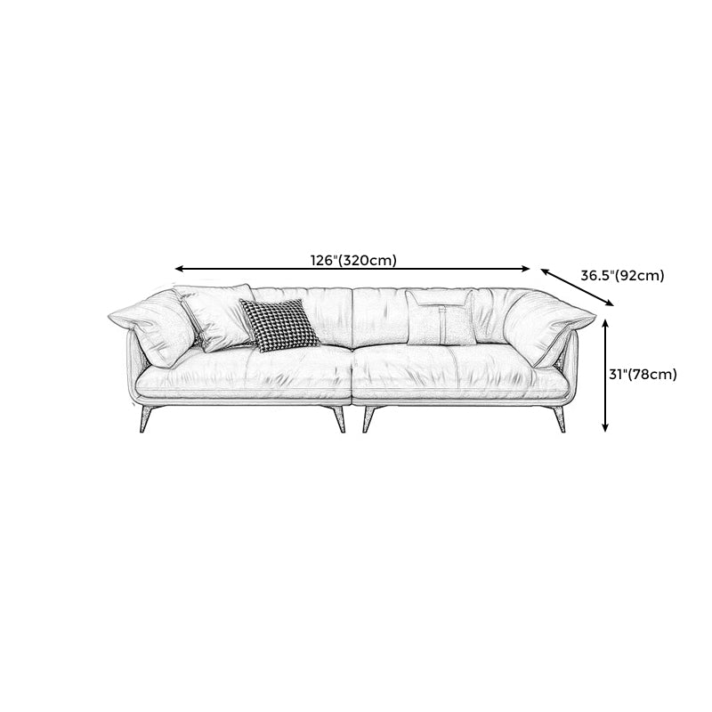 Tan Cushion Back Contemporary Stain-Resistant Genuine Leather Sofa Clearhalo 'furn' 'furn_sectionals' 'Furniture' 'furniture_sectionals' 'kitchen' 'kitchen_sectionals' 'Living Room Furniture' 'Sectionals' 4855556