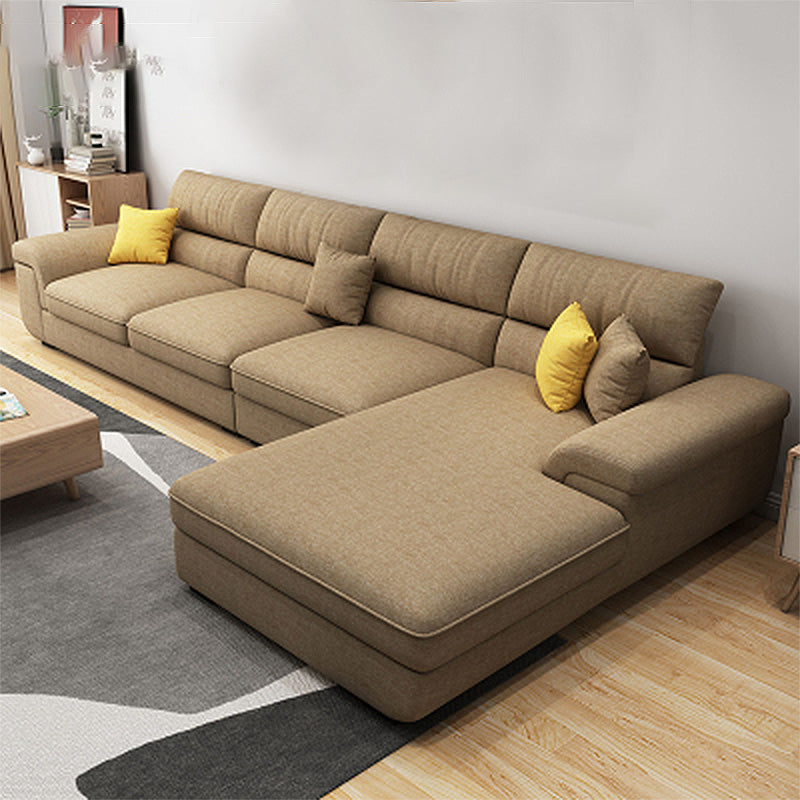L-Shape High Back Sectional Slipcovered Pillow Top ArmSofa and Chaise Brown Linen Blend Clearhalo 'furn' 'furn_sectionals' 'Furniture' 'furniture_sectionals' 'kitchen' 'kitchen_sectionals' 'Living Room Furniture' 'Sectionals' 4855560
