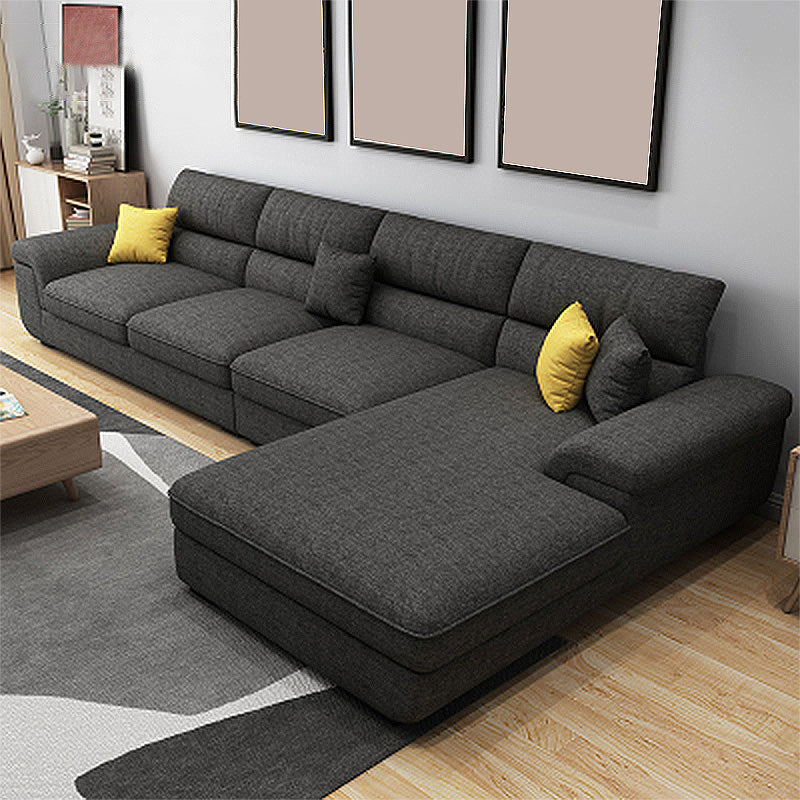 L-Shape High Back Sectional Slipcovered Pillow Top ArmSofa and Chaise 138"L x 71"W x 37"H Dark Gray Linen Blend Clearhalo 'furn' 'furn_sectionals' 'Furniture' 'furniture_sectionals' 'kitchen' 'kitchen_sectionals' 'Living Room Furniture' 'Sectionals' 4855562