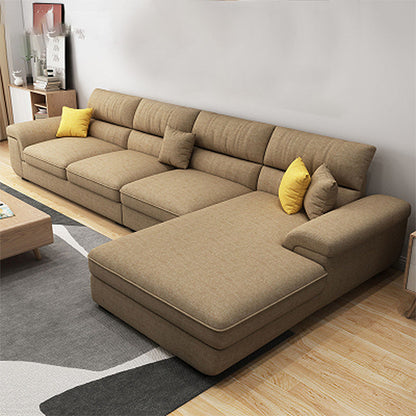 High Back Pillow Top Arm Sectional Left Hand Facing Sofa and Chaise with Slipcover Brown Linen Blend Clearhalo 'furn' 'furn_sectionals' 'Furniture' 'furniture_sectionals' 'kitchen' 'kitchen_sectionals' 'Living Room Furniture' 'Sectionals' 4855589
