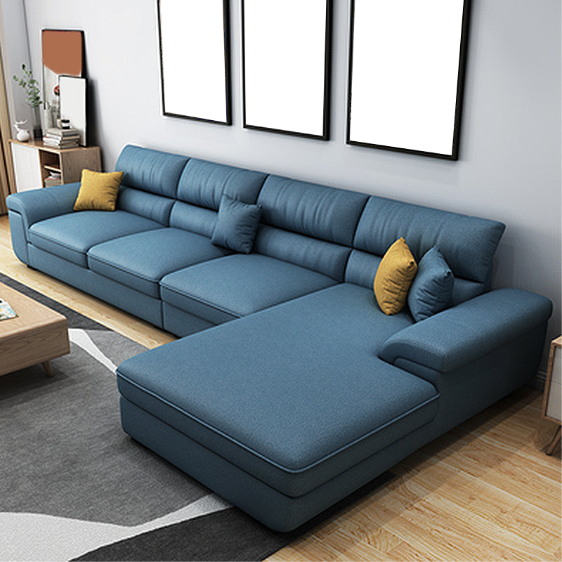 High Back Pillow Top Arm Sectional Left Hand Facing Sofa and Chaise with Slipcover Dark Blue Faux Leather Clearhalo 'furn' 'furn_sectionals' 'Furniture' 'furniture_sectionals' 'kitchen' 'kitchen_sectionals' 'Living Room Furniture' 'Sectionals' 4855590