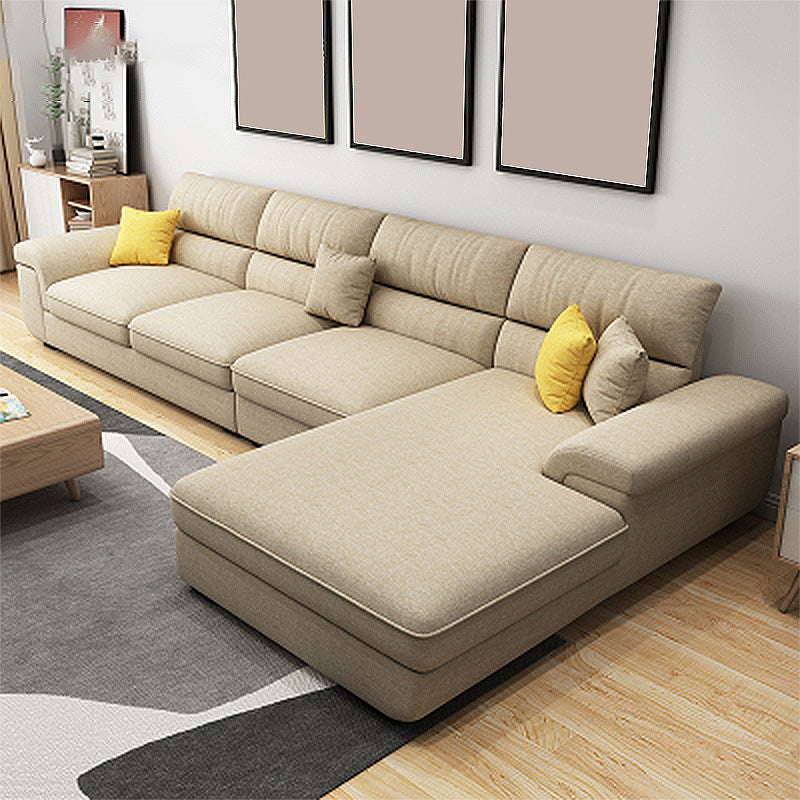 High Back Pillow Top Arm Sectional Left Hand Facing Sofa and Chaise with Slipcover 126"L x 71"W x 37"H Khaki Linen Blend Clearhalo 'furn' 'furn_sectionals' 'Furniture' 'furniture_sectionals' 'kitchen' 'kitchen_sectionals' 'Living Room Furniture' 'Sectionals' 4855591