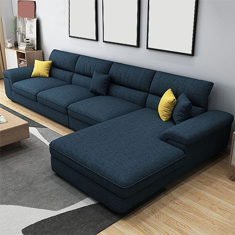 High Back Pillow Top Arm Sectional Left Hand Facing Sofa and Chaise with Slipcover Dark Blue Linen Blend Clearhalo 'furn' 'furn_sectionals' 'Furniture' 'furniture_sectionals' 'kitchen' 'kitchen_sectionals' 'Living Room Furniture' 'Sectionals' 4855593