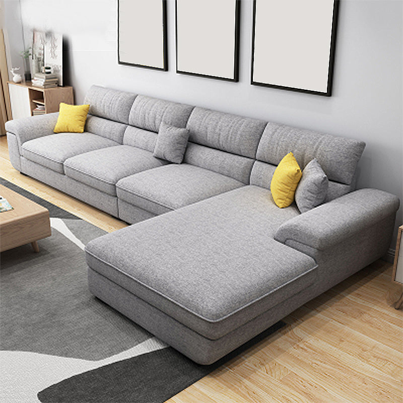High Back Pillow Top Arm Sectional Left Hand Facing Sofa and Chaise with Slipcover Grey Linen Blend Clearhalo 'furn' 'furn_sectionals' 'Furniture' 'furniture_sectionals' 'kitchen' 'kitchen_sectionals' 'Living Room Furniture' 'Sectionals' 4855594