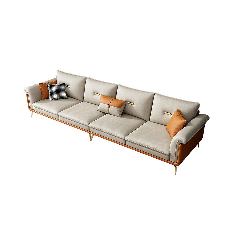 Faux leather Removable Cushions Pillow Top Arm Sofa and Sectional with Slipcovere 134"L x 35"W x 31.5"H Clearhalo 'furn' 'furn_sectionals' 'Furniture' 'furniture_sectionals' 'kitchen' 'kitchen_sectionals' 'Living Room Furniture' 'Sectionals' 4855611