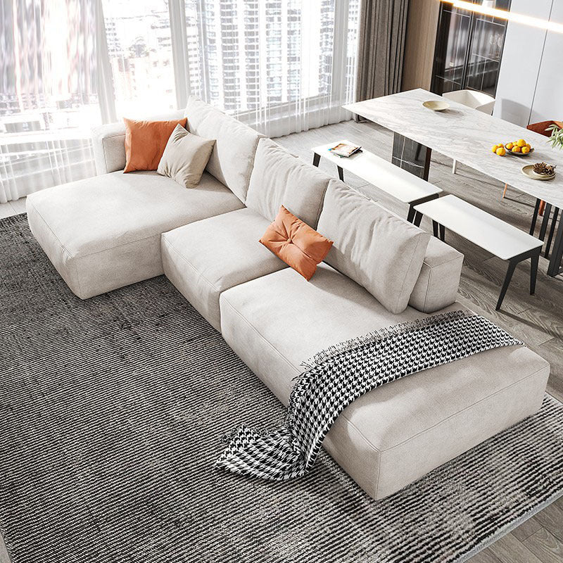 Modern Faux Leather Living Room Sectional Cream Square Arm Cushion Back Sofa Clearhalo 'furn' 'furn_sectionals' 'Furniture' 'furniture_sectionals' 'kitchen' 'kitchen_sectionals' 'Living Room Furniture' 'Sectionals' 4855639