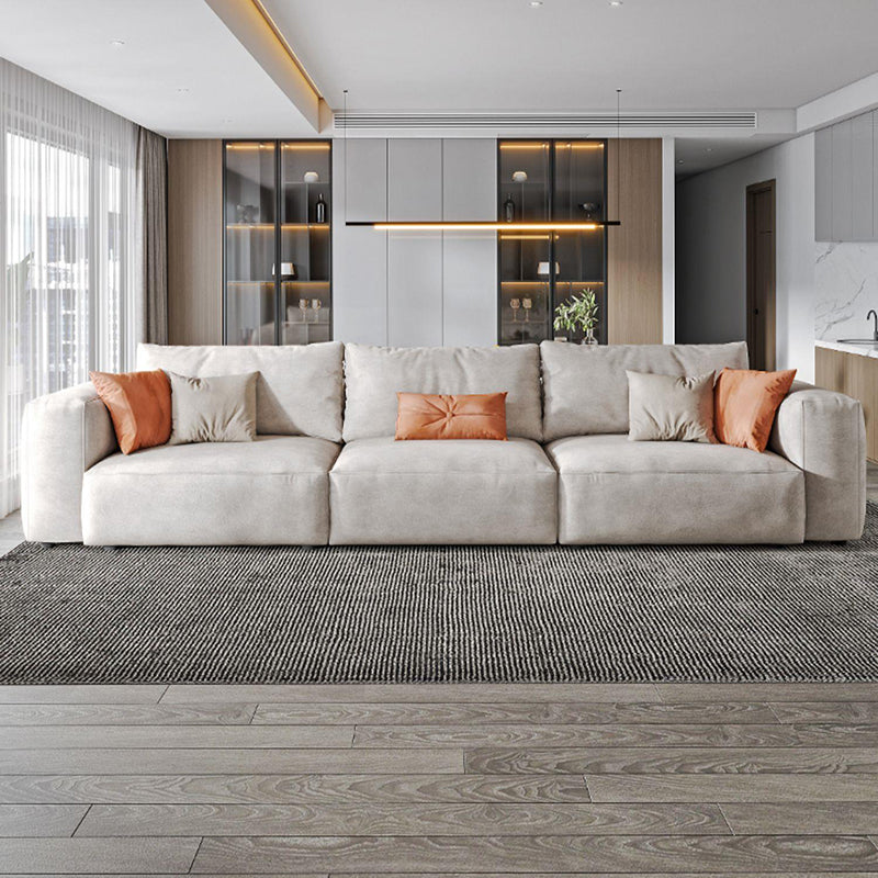 Modern Faux Leather Living Room Sectional Cream Square Arm Cushion Back Sofa 110"L x 37"W x 26"H Latex Clearhalo 'furn' 'furn_sectionals' 'Furniture' 'furniture_sectionals' 'kitchen' 'kitchen_sectionals' 'Living Room Furniture' 'Sectionals' 4855640