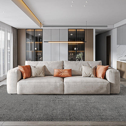 Modern Faux Leather Living Room Sectional Cream Square Arm Cushion Back Sofa 83"L x 37"W x 26"H Clearhalo 'furn' 'furn_sectionals' 'Furniture' 'furniture_sectionals' 'kitchen' 'kitchen_sectionals' 'Living Room Furniture' 'Sectionals' 4855642