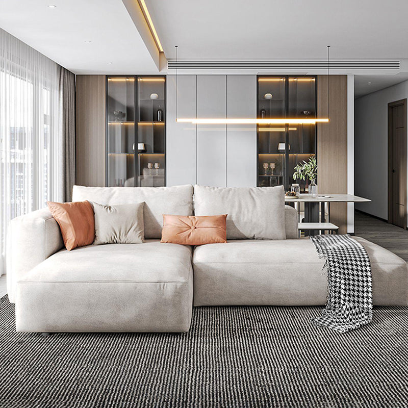 Modern Faux Leather Living Room Sectional Cream Square Arm Cushion Back Sofa 94.5"L x 63"W x 26"H Latex Clearhalo 'furn' 'furn_sectionals' 'Furniture' 'furniture_sectionals' 'kitchen' 'kitchen_sectionals' 'Living Room Furniture' 'Sectionals' 4855643