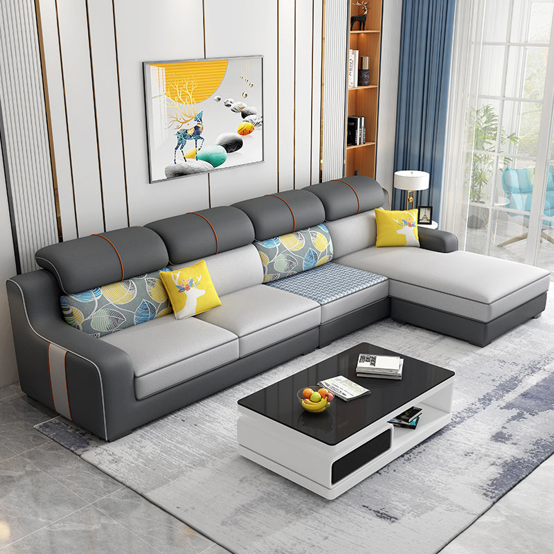 Contemporary Sloped Arm Sectional Removable Cushions Sofa and Chaise for Living Room 142"L x 71"W x 38"H Chenille Clearhalo 'furn' 'furn_sectionals' 'Furniture' 'furniture_sectionals' 'kitchen' 'kitchen_sectionals' 'Living Room Furniture' 'Sectionals' 4855653