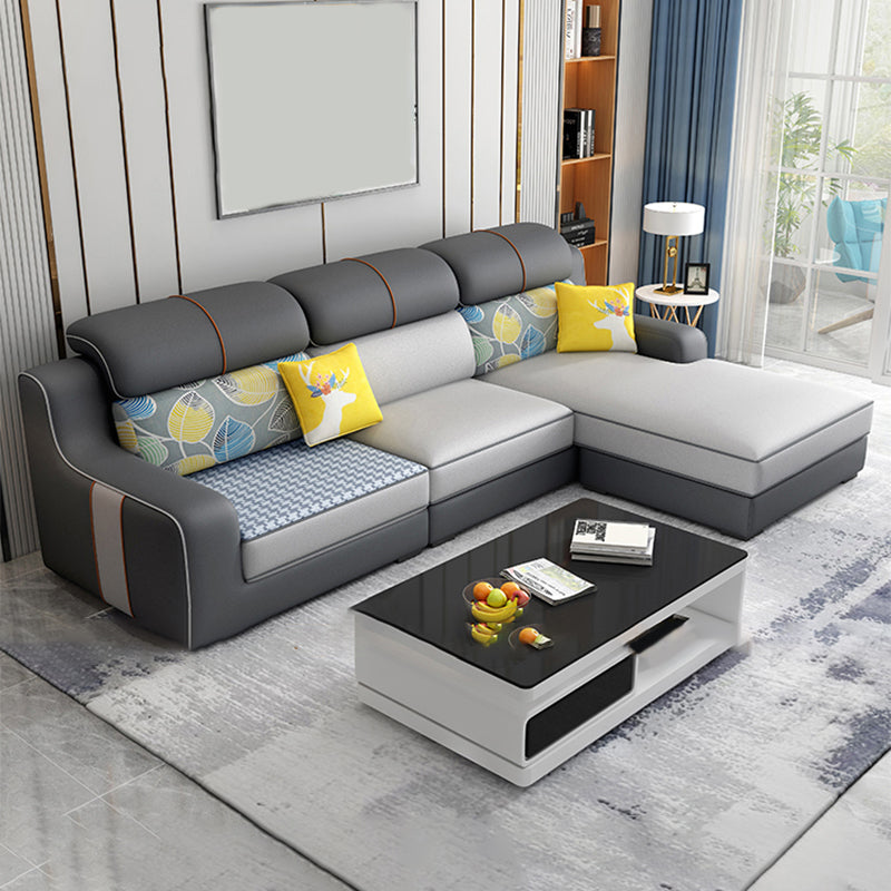 Contemporary Sloped Arm Sectional Removable Cushions Sofa and Chaise for Living Room 110"L x 71"W x 38"H Chenille Clearhalo 'furn' 'furn_sectionals' 'Furniture' 'furniture_sectionals' 'kitchen' 'kitchen_sectionals' 'Living Room Furniture' 'Sectionals' 4855654