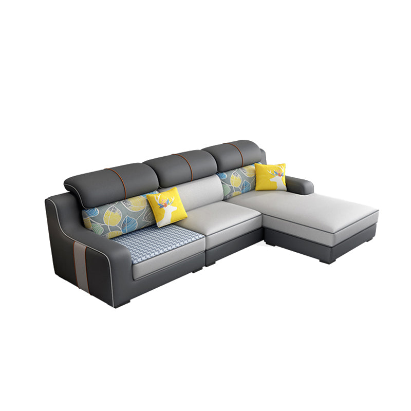 Contemporary Sloped Arm Sectional Removable Cushions Sofa and Chaise for Living Room 110"L x 71"W x 38"H Faux Leather Clearhalo 'furn' 'furn_sectionals' 'Furniture' 'furniture_sectionals' 'kitchen' 'kitchen_sectionals' 'Living Room Furniture' 'Sectionals' 4855656