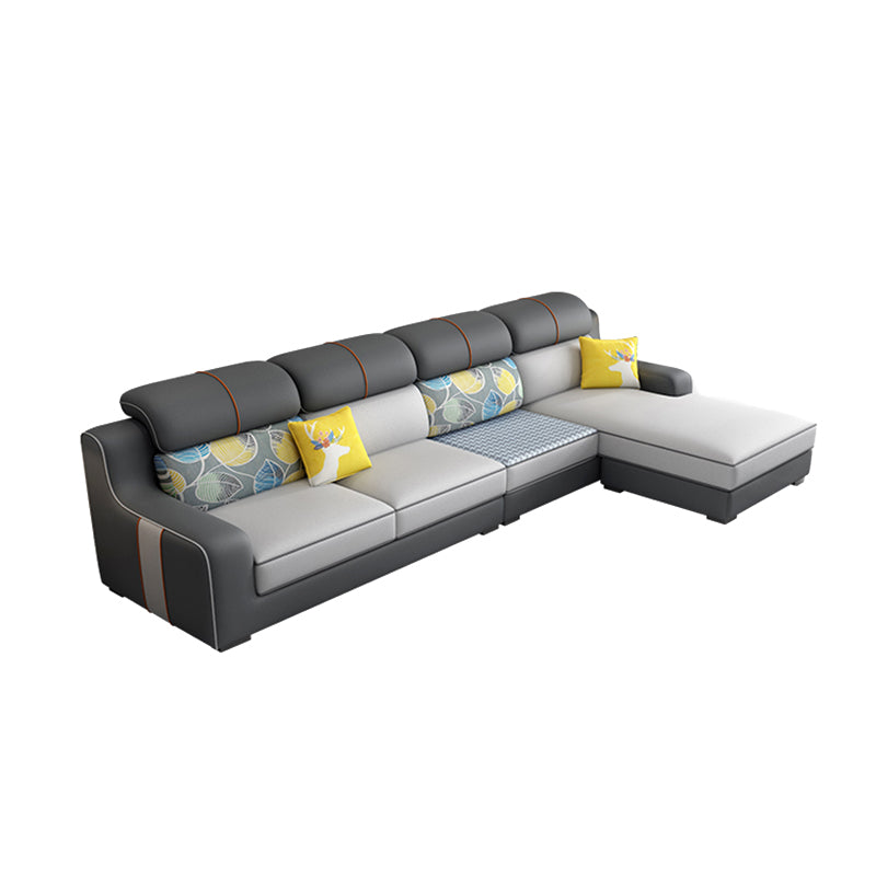 Contemporary Sloped Arm Sectional Removable Cushions Sofa and Chaise for Living Room 142"L x 71"W x 38"H Faux Leather Sponge Clearhalo 'furn' 'furn_sectionals' 'Furniture' 'furniture_sectionals' 'kitchen' 'kitchen_sectionals' 'Living Room Furniture' 'Sectionals' 4855657