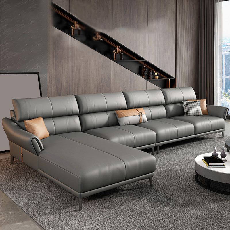 Faux leather High Back Square Arm Sofa and Sectional with Stain-Resistant 144.5"L x 71"W x 39"H Sponge Clearhalo 'furn' 'furn_sectionals' 'Furniture' 'furniture_sectionals' 'kitchen' 'kitchen_sectionals' 'Living Room Furniture' 'Sectionals' 4855666