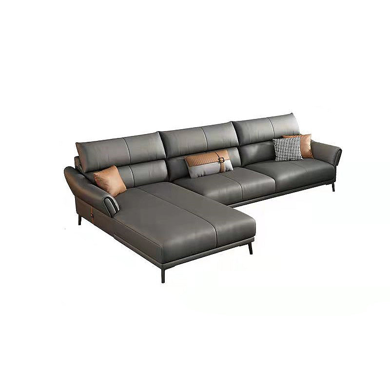 Faux leather High Back Square Arm Sofa and Sectional with Stain-Resistant 113"L x 71"W x 39"H Sponge Clearhalo 'furn' 'furn_sectionals' 'Furniture' 'furniture_sectionals' 'kitchen' 'kitchen_sectionals' 'Living Room Furniture' 'Sectionals' 4855671