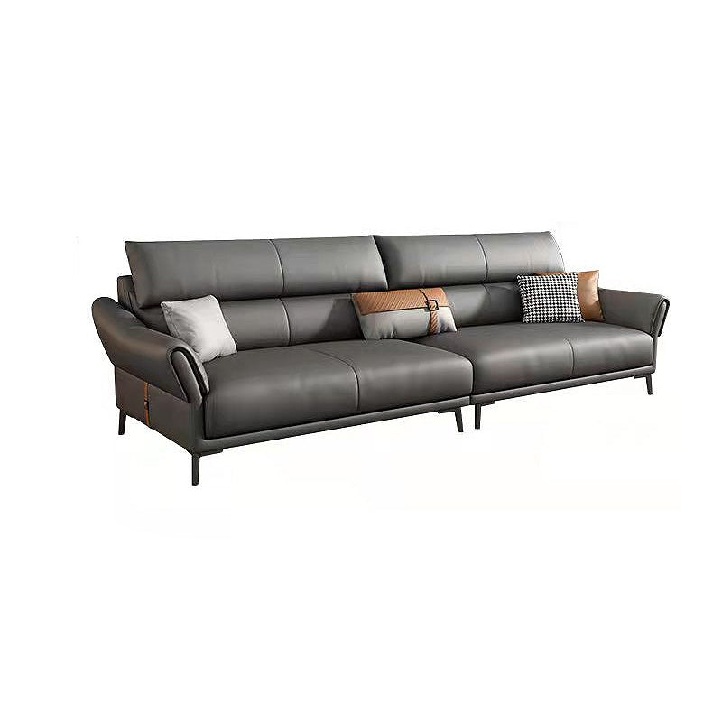 Faux leather High Back Square Arm Sofa and Sectional with Stain-Resistant 98"L x 39"W x 39"H Sponge Clearhalo 'furn' 'furn_sectionals' 'Furniture' 'furniture_sectionals' 'kitchen' 'kitchen_sectionals' 'Living Room Furniture' 'Sectionals' 4855672