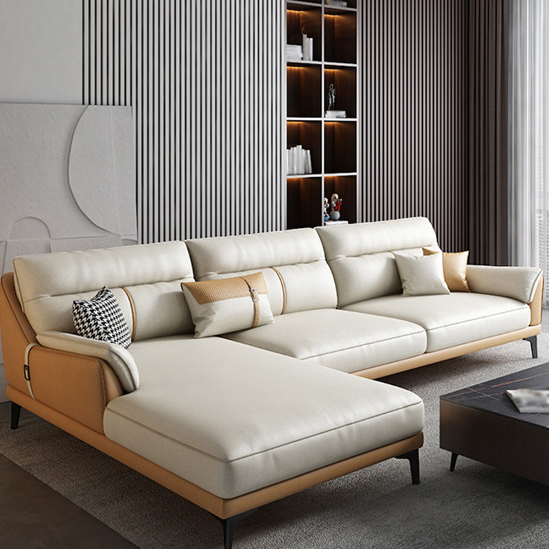Faux leather High BackSofa and Chaise Waterproof Pillow Top Arm Sectional 110"L x 69"W x 38"H Latex Clearhalo 'furn' 'furn_sectionals' 'Furniture' 'furniture_sectionals' 'kitchen' 'kitchen_sectionals' 'Living Room Furniture' 'Sectionals' 4855698