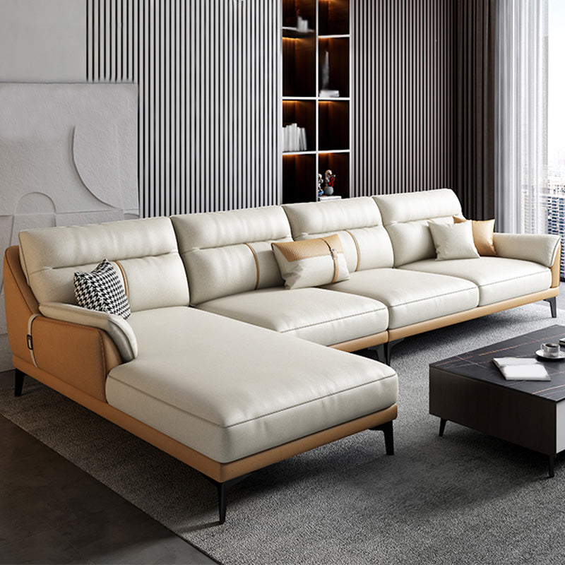 Faux leather High BackSofa and Chaise Waterproof Pillow Top Arm Sectional 140"L x 71"W x 38"H Latex Clearhalo 'furn' 'furn_sectionals' 'Furniture' 'furniture_sectionals' 'kitchen' 'kitchen_sectionals' 'Living Room Furniture' 'Sectionals' 4855699