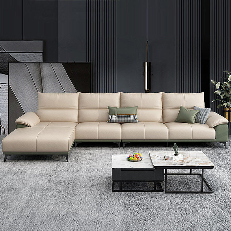 Genuine Leather High Back Pillow Top Arm Sofa and Sectional with Storage 130"L x 69"W x 36"H Latex Clearhalo 'furn' 'furn_sectionals' 'Furniture' 'furniture_sectionals' 'kitchen' 'kitchen_sectionals' 'Living Room Furniture' 'Sectionals' 4855711