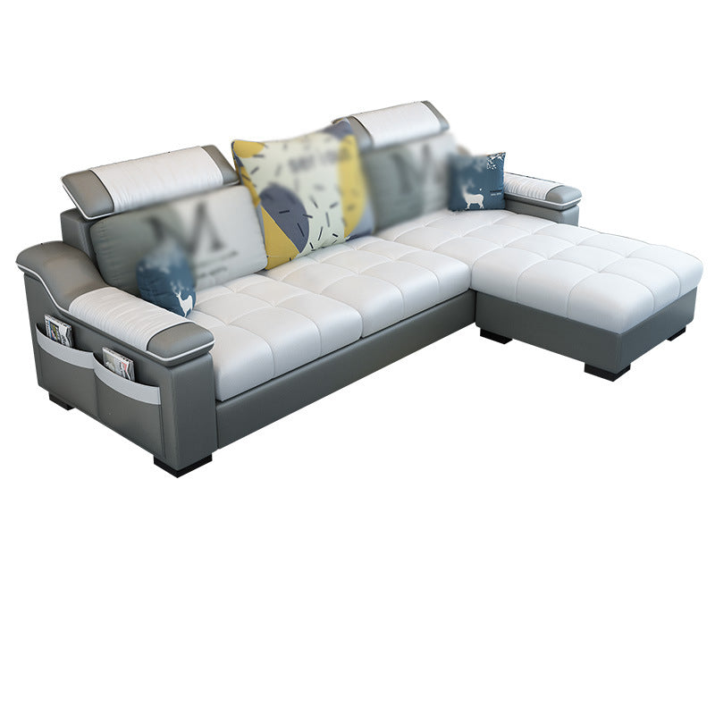 Sloped Arms Sectionals 106.3"D x 57"W x 35.43"H High Back Sofa with Storage for Apartment Light Gray-White Clearhalo 'furn' 'furn_sectionals' 'Furniture' 'furniture_sectionals' 'kitchen' 'kitchen_sectionals' 'Living Room Furniture' 'Sectionals' 4855732