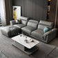 Modern Faux Leather Sectional Sofa 33.46"High Flared Arm Sofa and Chaise, Grey 98"L x 69"W x 33.5"H Latex Clearhalo 'furn' 'furn_sectionals' 'Furniture' 'furniture_sectionals' 'kitchen' 'kitchen_sectionals' 'Living Room Furniture' 'Sectionals' 4855749