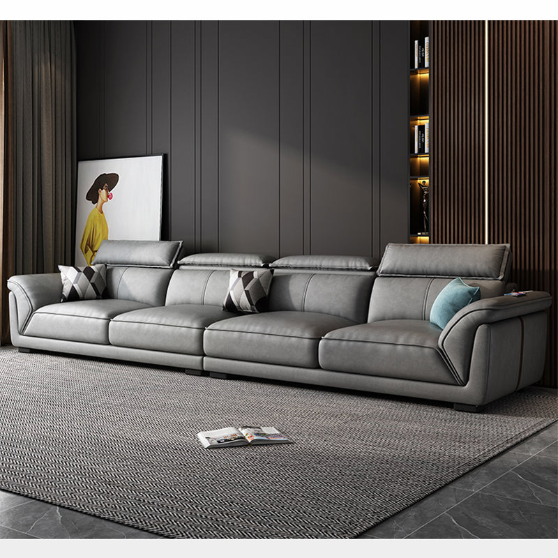 Modern Faux Leather Sectional Sofa 33.46"High Flared Arm Sofa and Chaise, Grey 106"L x 35"W x 33.5"H Latex Clearhalo 'furn' 'furn_sectionals' 'Furniture' 'furniture_sectionals' 'kitchen' 'kitchen_sectionals' 'Living Room Furniture' 'Sectionals' 4855751