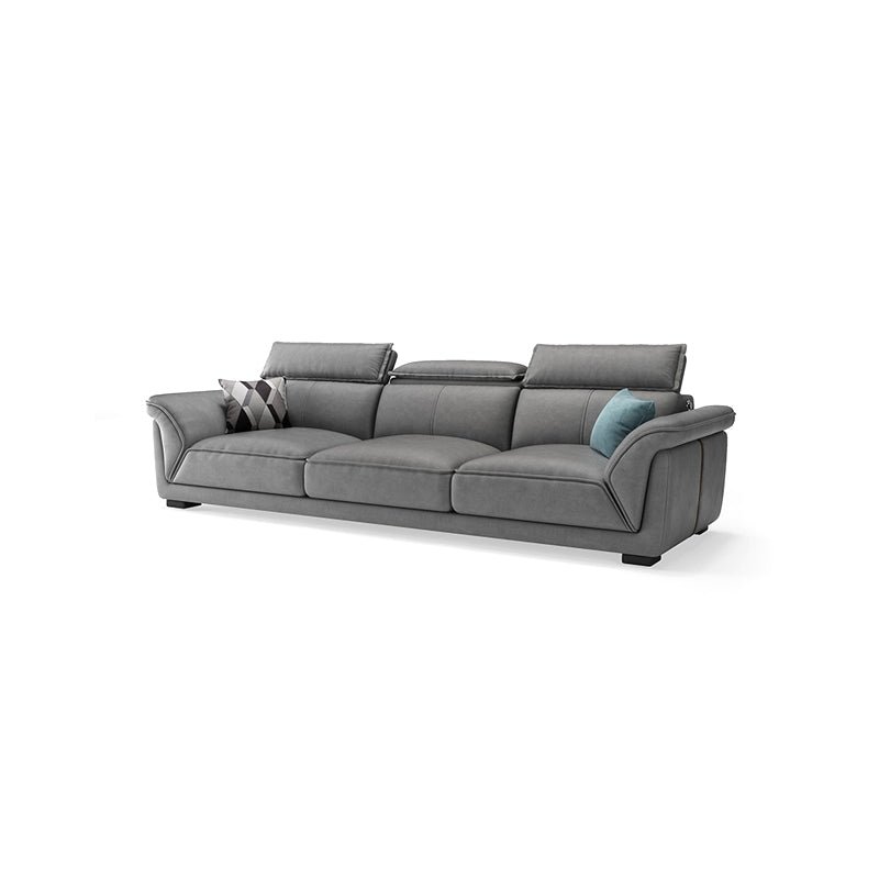 Modern Faux Leather Sectional Sofa 33.46"High Flared Arm Sofa and Chaise, Grey 85"L x 35.5"W x 33"H Clearhalo 'furn' 'furn_sectionals' 'Furniture' 'furniture_sectionals' 'kitchen' 'kitchen_sectionals' 'Living Room Furniture' 'Sectionals' 4855752