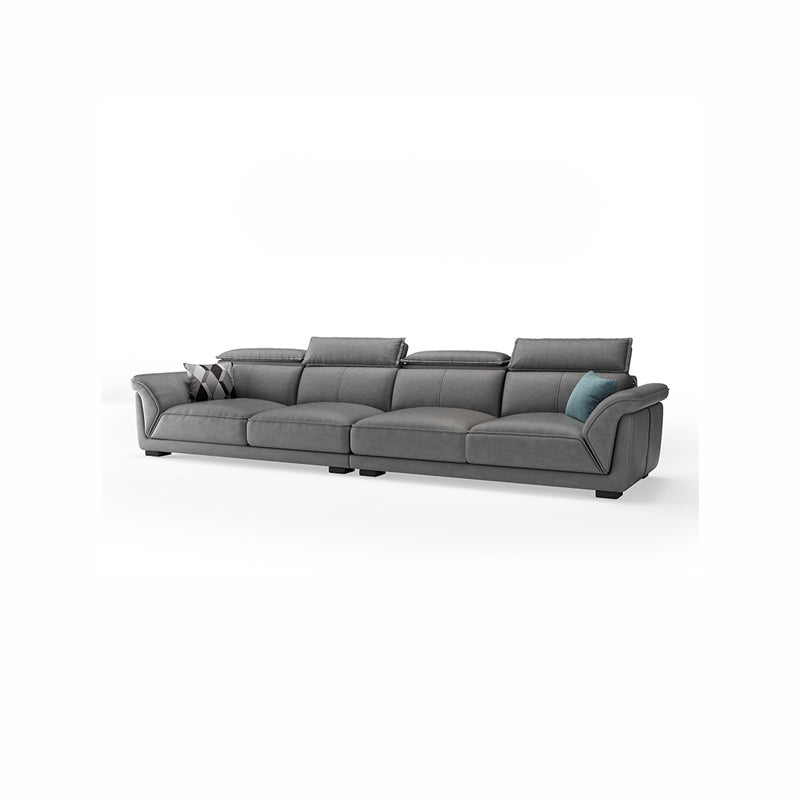 Modern Faux Leather Sectional Sofa 33.46"High Flared Arm Sofa and Chaise, Grey 106"L x 35"W x 33.5"H Sponge Clearhalo 'furn' 'furn_sectionals' 'Furniture' 'furniture_sectionals' 'kitchen' 'kitchen_sectionals' 'Living Room Furniture' 'Sectionals' 4855755