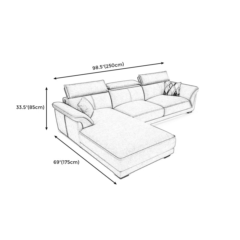 Modern Faux Leather Sectional Sofa 33.46"High Flared Arm Sofa and Chaise, Grey Clearhalo 'furn' 'furn_sectionals' 'Furniture' 'furniture_sectionals' 'kitchen' 'kitchen_sectionals' 'Living Room Furniture' 'Sectionals' 4855761