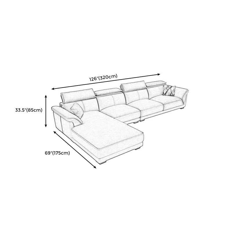 Modern Faux Leather Sectional Sofa 33.46"High Flared Arm Sofa and Chaise, Grey Clearhalo 'furn' 'furn_sectionals' 'Furniture' 'furniture_sectionals' 'kitchen' 'kitchen_sectionals' 'Living Room Furniture' 'Sectionals' 4855762