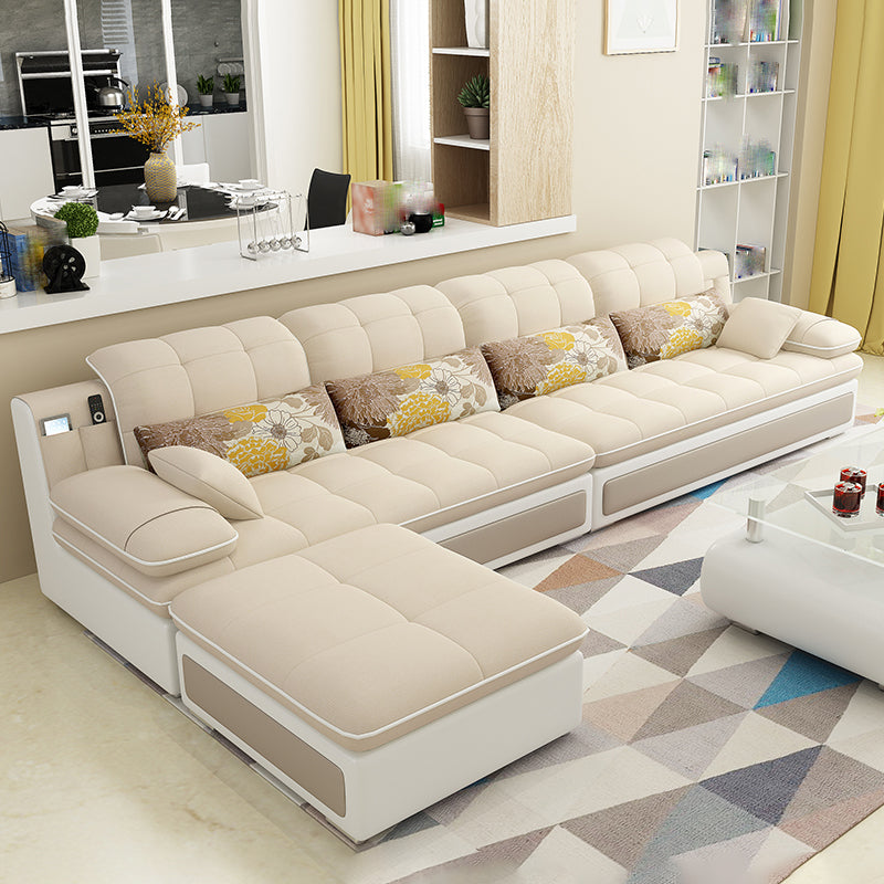 129.92" W √ó 62.99" D √ó 33.46" H Removable Cushions Pillow Top Arm Sofa and Sectional Khaki Latex Clearhalo 'furn' 'furn_sectionals' 'Furniture' 'furniture_sectionals' 'kitchen' 'kitchen_sectionals' 'Living Room Furniture' 'Sectionals' 4855763