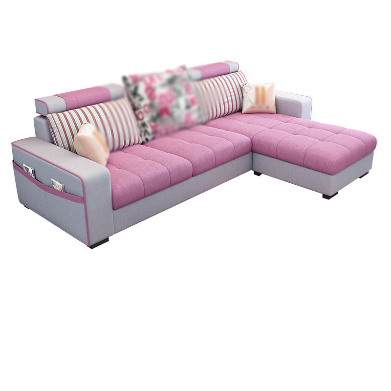 Square Arms Sectional 106.3"L High Back Sofa with Storage for Apartment Pink Clearhalo 'Furniture' 'furniture_sectionals' 'kitchen' 'kitchen_sectionals' 'Living Room Furniture' 'Sectionals' 4855774