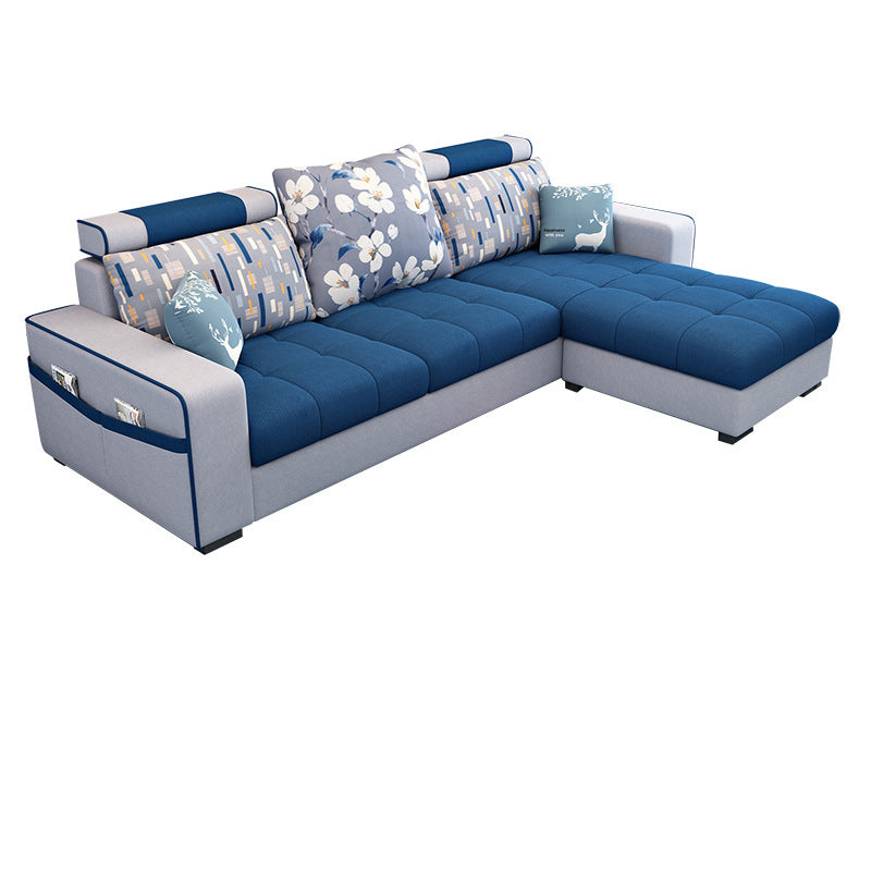 Square Arms Sectional 106.3"L High Back Sofa with Storage for Apartment Dark Blue Clearhalo 'Furniture' 'furniture_sectionals' 'kitchen' 'kitchen_sectionals' 'Living Room Furniture' 'Sectionals' 4855777