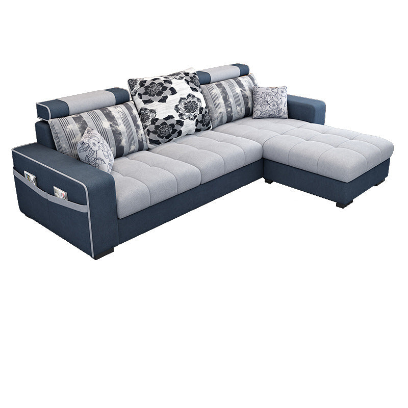 Square Arms Sectional 106.3"L High Back Sofa with Storage for Apartment Dark Blue-White Clearhalo 'Furniture' 'furniture_sectionals' 'kitchen' 'kitchen_sectionals' 'Living Room Furniture' 'Sectionals' 4855778