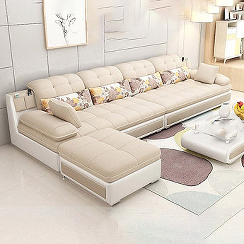 129.92" L√ó 62.99" W √ó 33.46" H Sofa Pillow Top Arm Sectional with Storage Khaki Latex Clearhalo 'furn' 'furn_sectionals' 'Furniture' 'furniture_sectionals' 'kitchen' 'kitchen_sectionals' 'Living Room Furniture' 'Sectionals' 4855789