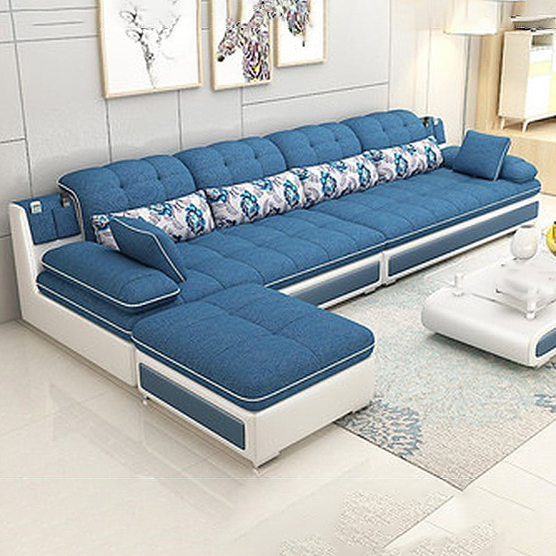 129.92" L√ó 62.99" W √ó 33.46" H Sofa Pillow Top Arm Sectional with Storage Sky Blue Clearhalo 'furn' 'furn_sectionals' 'Furniture' 'furniture_sectionals' 'kitchen' 'kitchen_sectionals' 'Living Room Furniture' 'Sectionals' 4855791